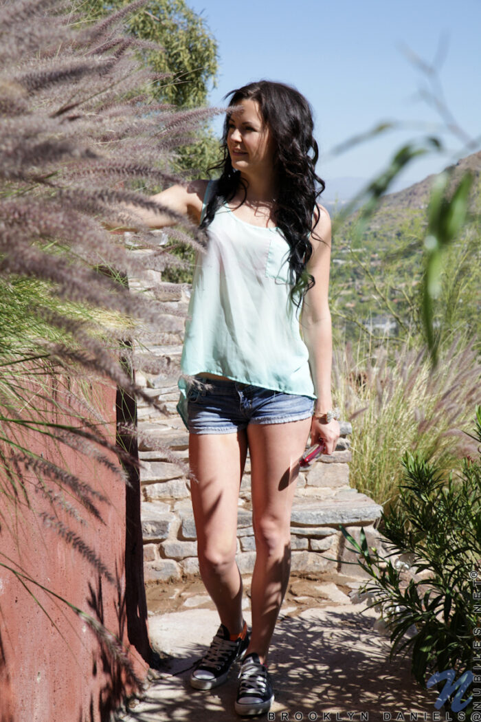 After a long hike, 19 year old Brooklyn Daniels can hardly wait to get naked and cool down her hot body